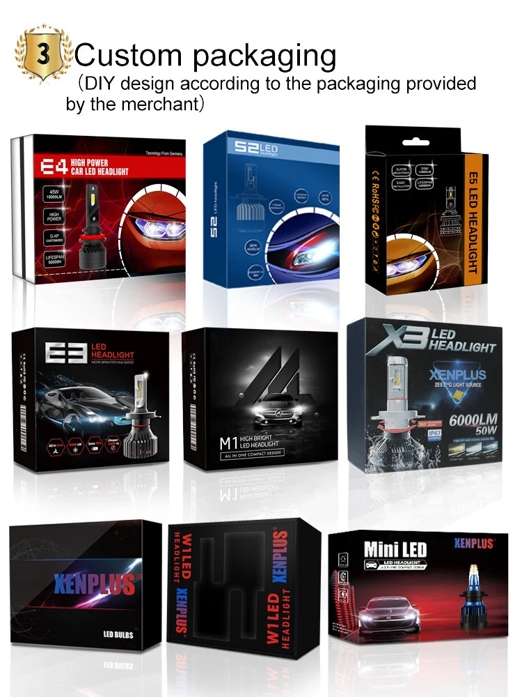 Xenplus High Power 12V 110W 24000LM 6500K G-XP Chip Dual Beam E6 H4 H7 H11 Car Led Headlight Bulbs