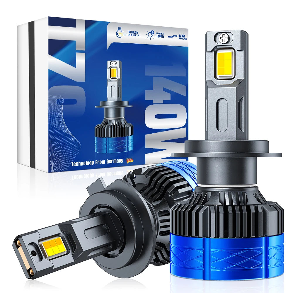 Xenplus T70 140W 30000LM 3 Colors 6500K 4500K 3000K 4575 Chips H1 H3 H4 H7 H11 9005 9006 9012 LED Headlight Bulb