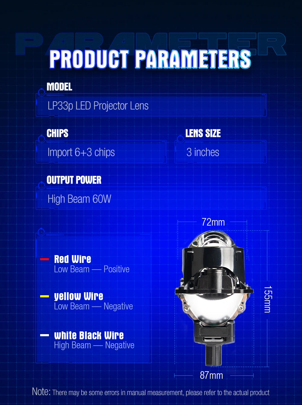 Hot Sales LP33P Super Bright H4 H7 H11 9005 9006 Car Lamp Projector Headlight High With High Low Beam Quality 60W Led Headlights