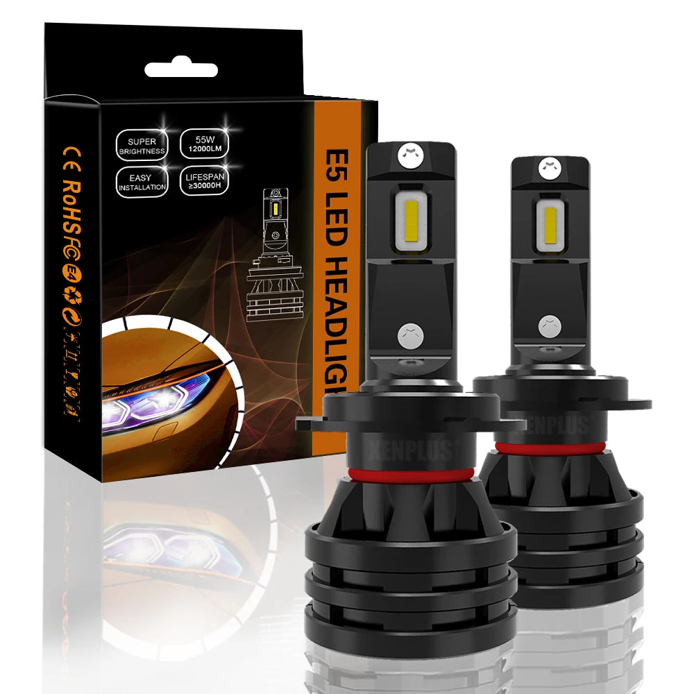 Xenplus Factory Wholesale High Power 60W 12V 16000Lumen Auto Bulb E5 H4 H7 H11 H13 9004 9005 9006 9012 Car Led Headlight