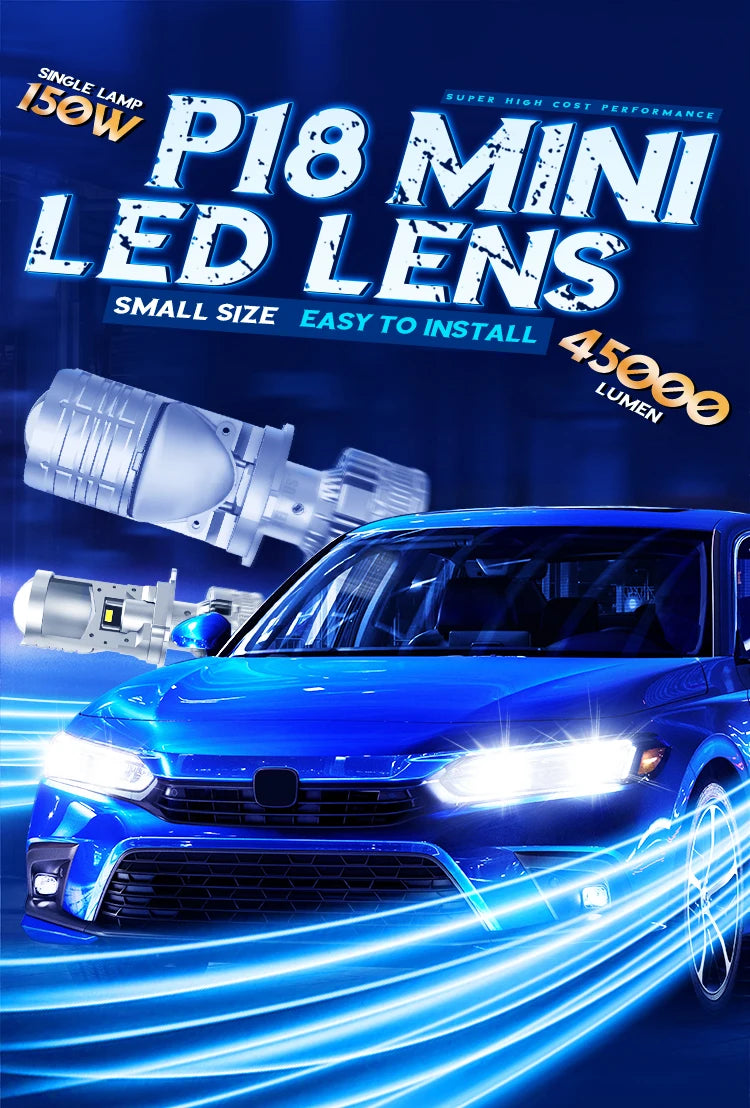 Xenplus Super Bright P18 12v Canbus H4 150w 6500k 45000Lm Cooling System 9+6 Chips Led Motorcycle Car Mini Len Headlight