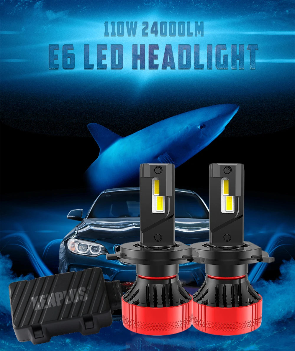 Xenplus High Power 12V 110W 24000LM 6500K G-XP Chip Dual Beam E6 H4 H7 H11 Car Led Headlight Bulbs