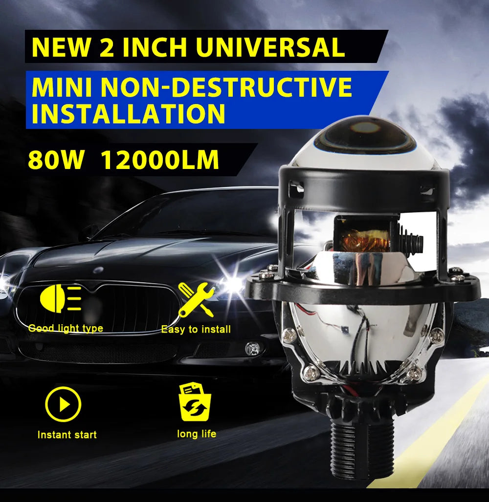 Hot Sale Blue Lens LPW2 RHD LHD H4 Universal 80W Auto Mini Size Bi-Led Projector 1.8Inch 2inch 2.5inch Led Projector Lens