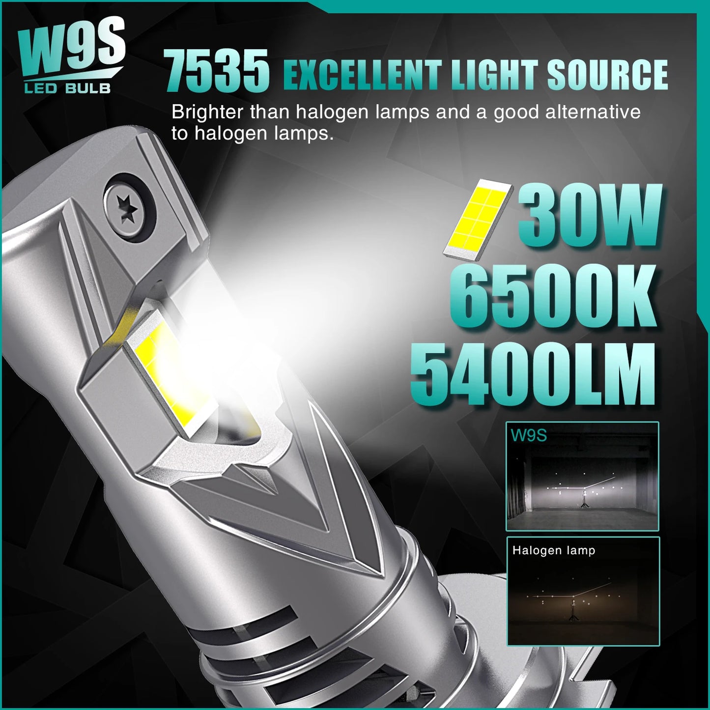 Super Bright W9S H7 7535 CSP Chip 12V 30W 5400LM 6500k Car Led H7 Headlight Bulbs
