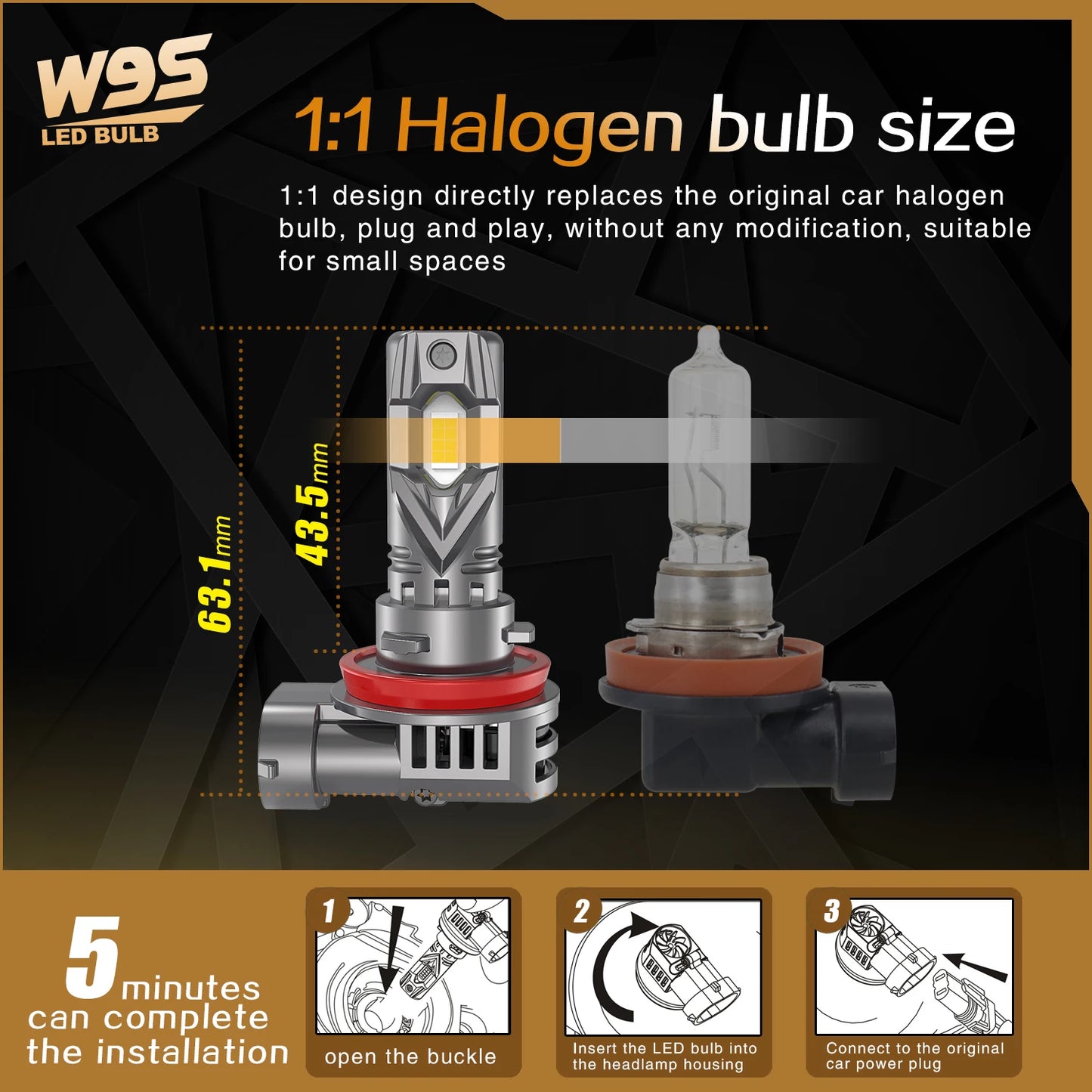 Super Bright W9S H7 7535 CSP Chip 12V 30W 5400LM 6500k Car Led H7 Headlight Bulbs