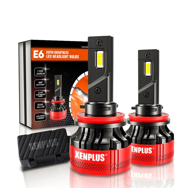 Xenplus High Power 12V 110W 24000LM 6500K G-XP Chip Dual Beam E6 H4 H7 H11 Car Led Headlight Bulbs