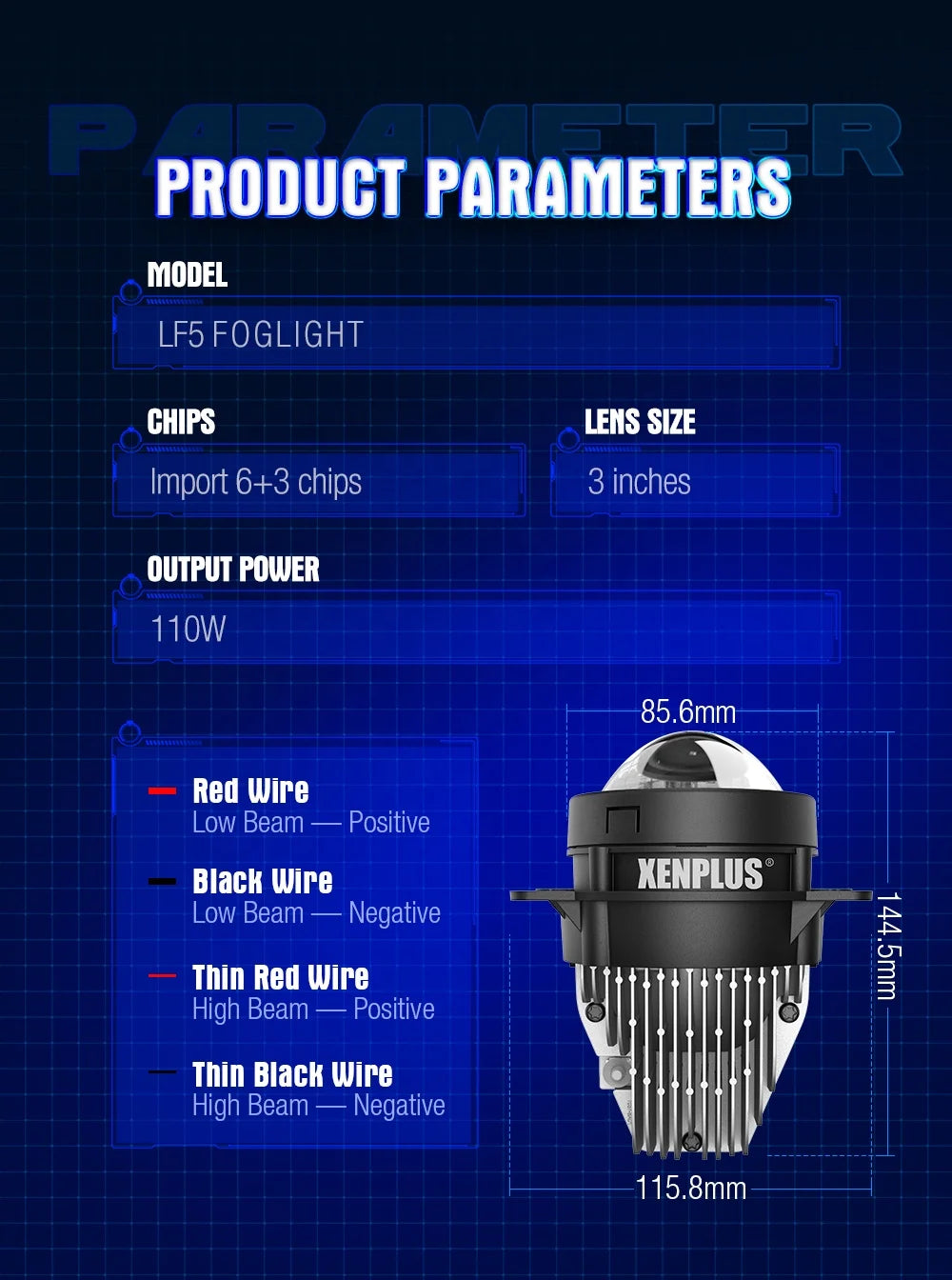 XENPLUS LED Lens LF5 3 INCH 12V 110W 30000LM 6000K IP68 Bi LED Projector Lens 3.0 Lens
