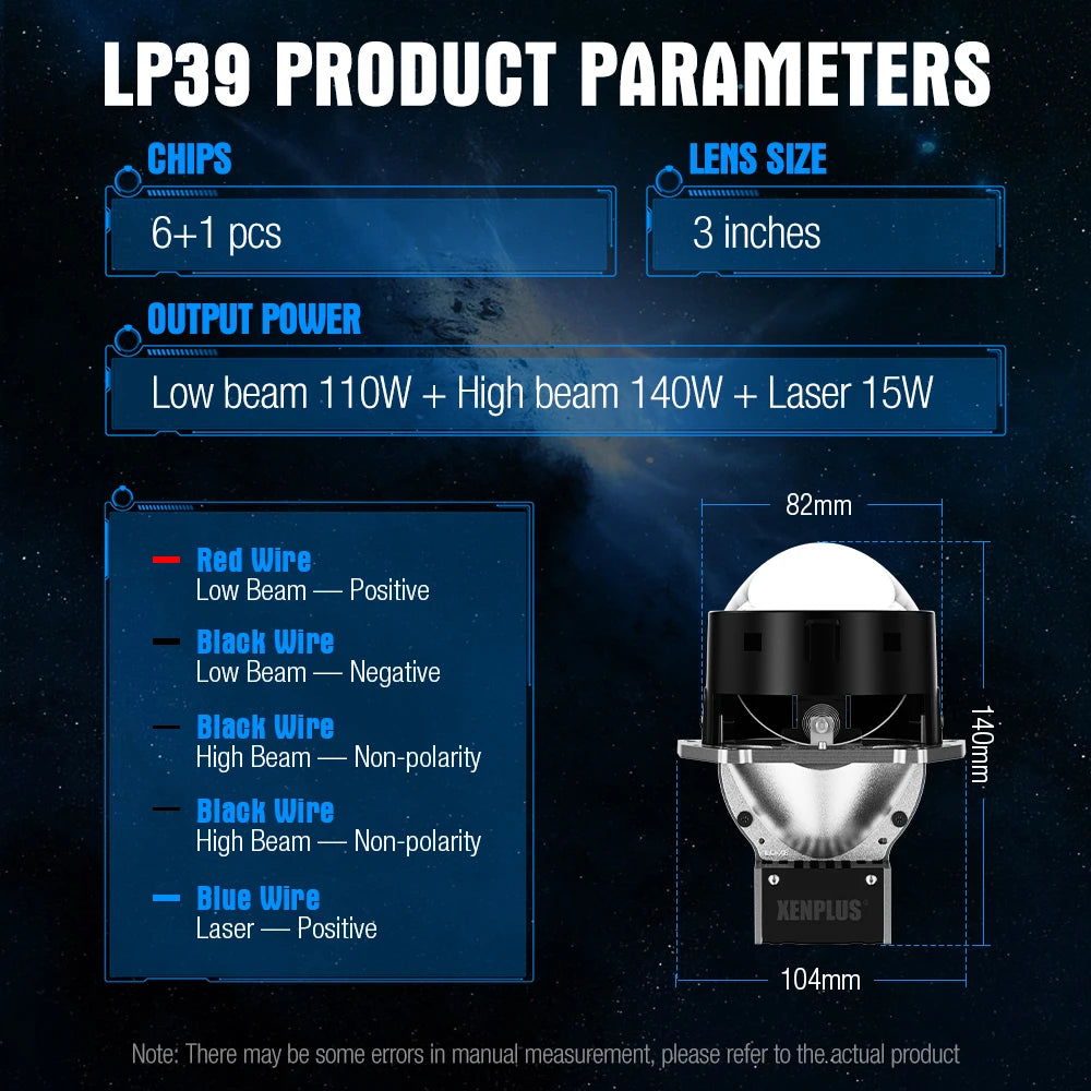 Xenplus LP39 Bi Led Projector 140w 6500k Upgraded Headlights Modified Universal 3 Inch Headlight Projector Double Lamp Cup Lens