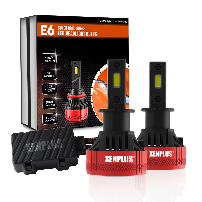 Xenplus High Power 12V 110W 24000LM 6500K G-XP Chip Dual Beam E6 H4 H7 H11 Car Led Headlight Bulbs