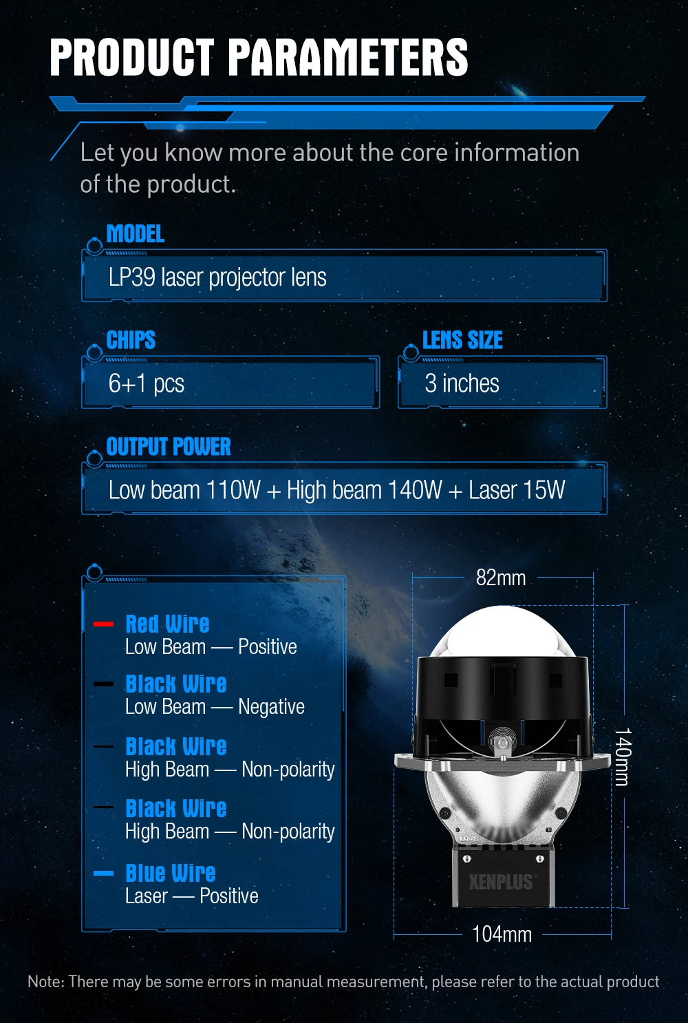 Xenplus LP39 Bi Led Projector 140w 6500k Upgraded Headlights Modified Universal 3 Inch Headlight Projector Double Lamp Cup Lens