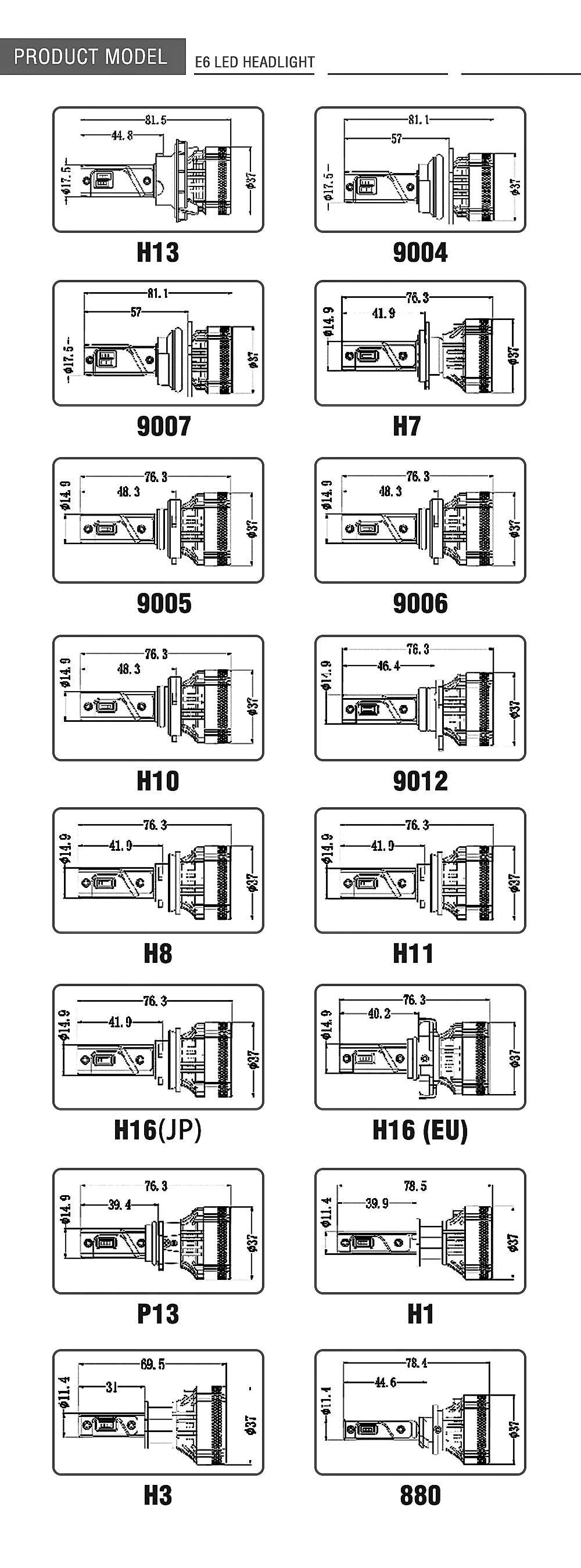 Xenplus High Power 12V 110W 24000LM 6500K G-XP Chip Dual Beam E6 H4 H7 H11 Car Led Headlight Bulbs