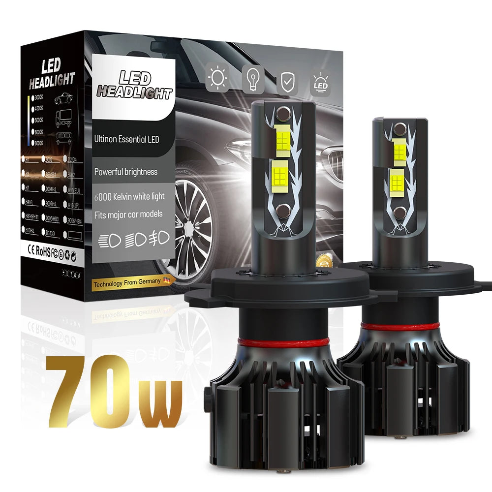 High Quality U12 12V 70W 20000Lm 6500K 3570 CHIP Fog Light Motorcycle Light 9007 Dual Beam Led Car Headlights Headlamp