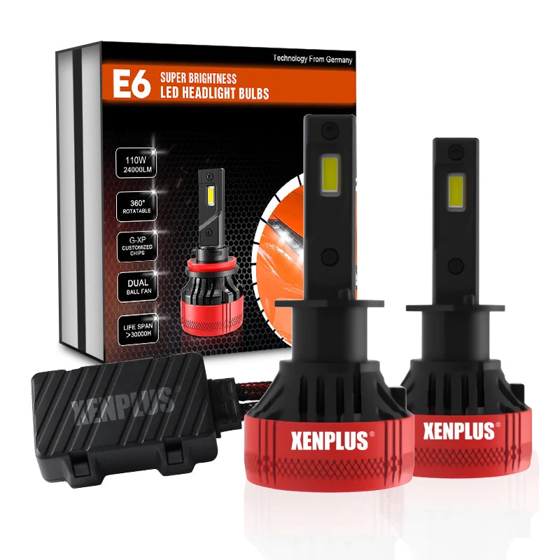 Xenplus High Power 12V 110W 24000LM 6500K G-XP Chip Dual Beam E6 H4 H7 H11 Car Led Headlight Bulbs