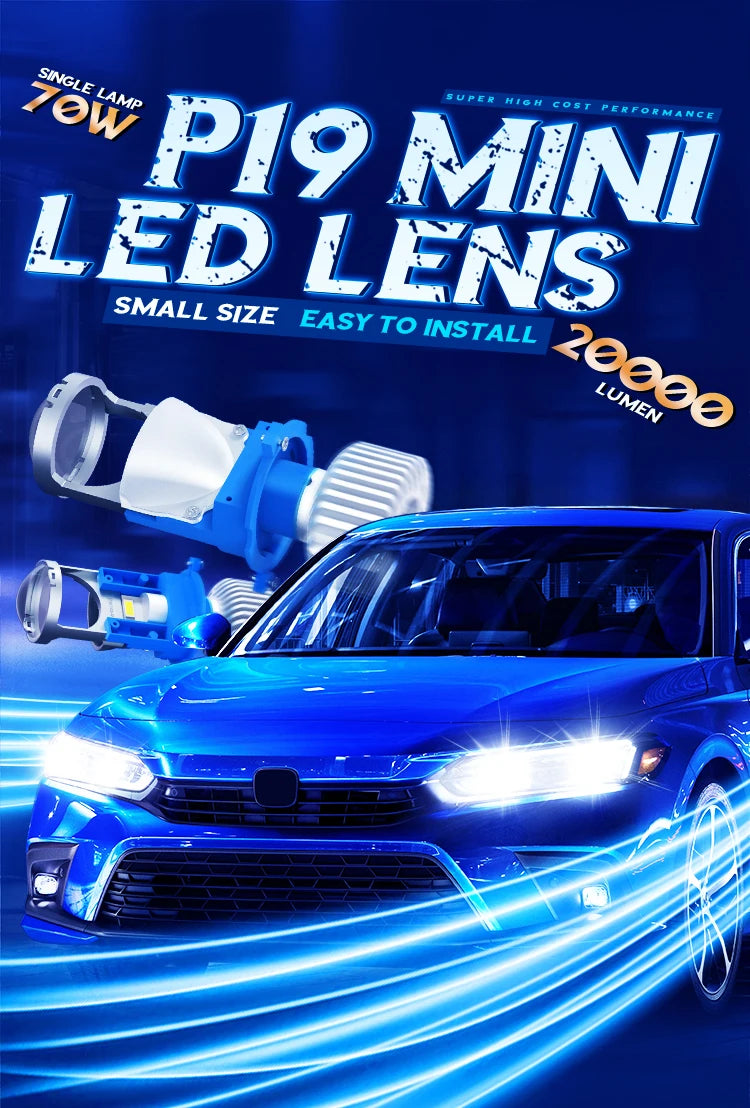 Xenplus P19 Super Bright Mini Canbus H4 Led Car Headlight Bulbs 70W 6000k Lens Auto Lamp H4 High Low Beam for Cars Motorcycle