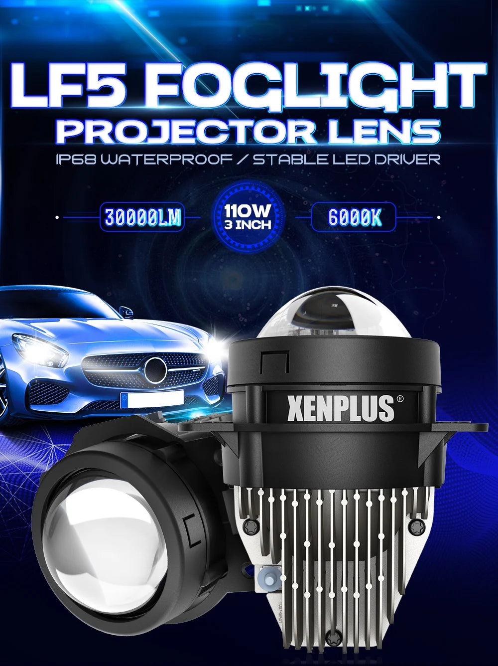 XENPLUS LED Lens LF5 3 INCH 12V 110W 30000LM 6000K IP68 Bi LED Projector Lens 3.0 Lens