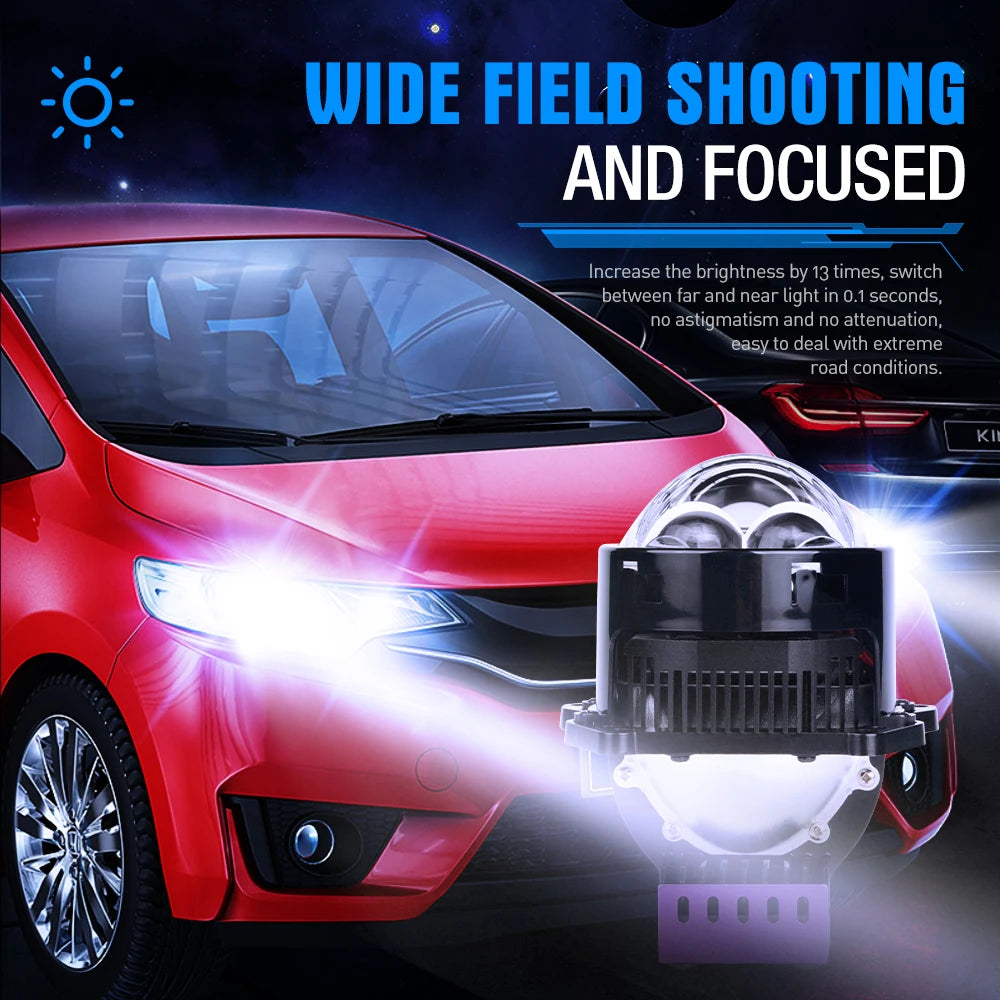 New Arrival LP38 6500K 60000LM 3 Inch Non Destructive Dual Lamp Cup Highlight Strobe Lens Bi LED Laser Projector Bulbs
