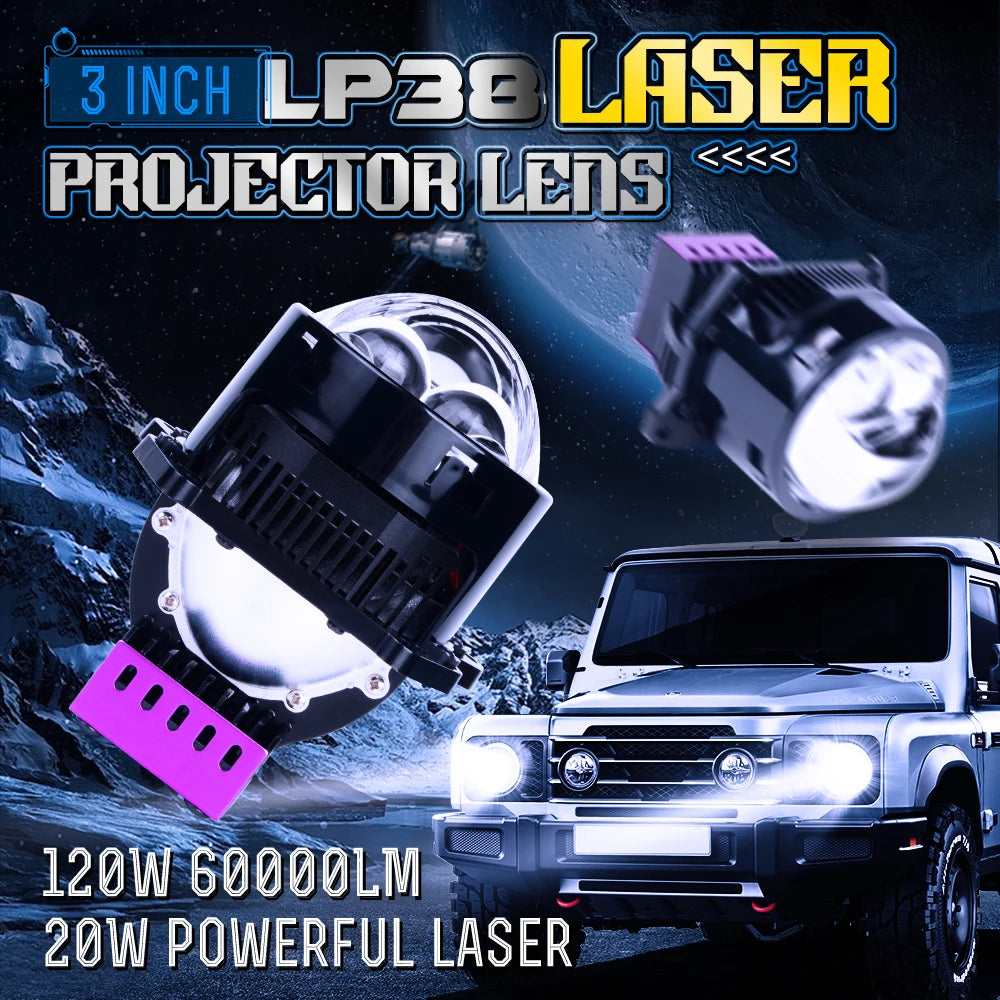 New Arrival LP38 6500K 60000LM 3 Inch Non Destructive Dual Lamp Cup Highlight Strobe Lens Bi LED Laser Projector Bulbs