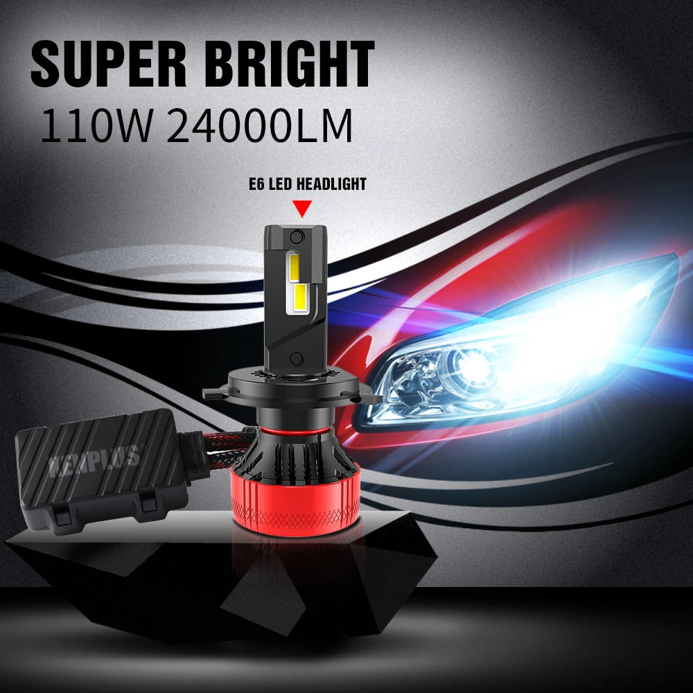 Xenplus High Power 12V 110W 24000LM 6500K G-XP Chip Dual Beam E6 H4 H7 H11 Car Led Headlight Bulbs