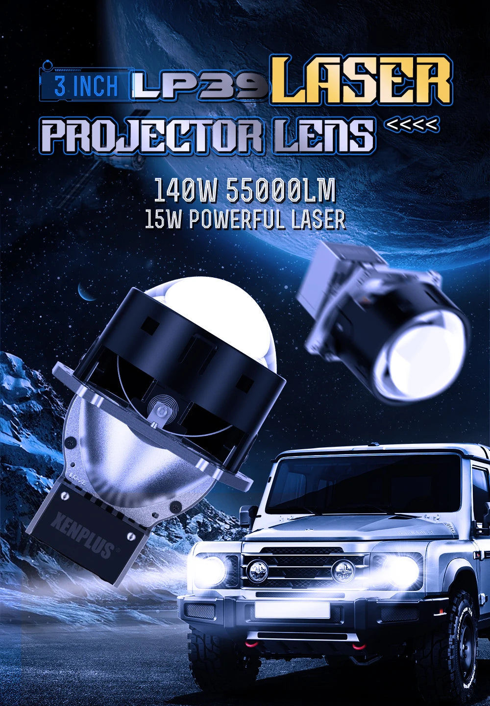 Xenplus LP39 Bi Led Projector 140w 6500k Upgraded Headlights Modified Universal 3 Inch Headlight Projector Double Lamp Cup Lens