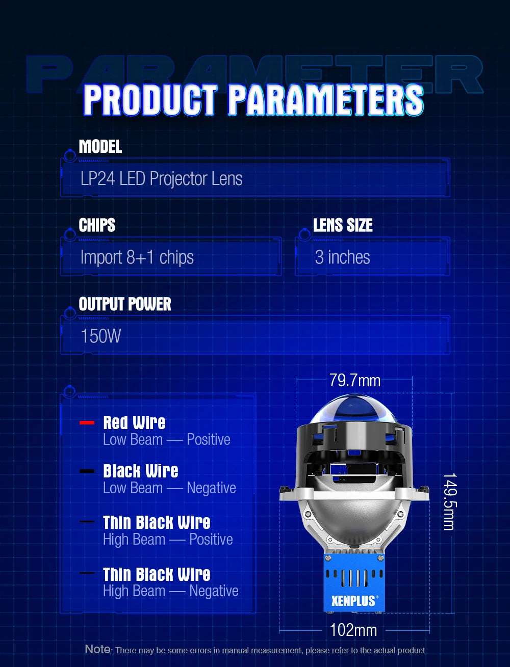 RHD/LHD Projector Lens Xenplus Lp24 3.0 Inch 12V 150W 40000Lm Bi Led Projector Lens 6000K Ip68 Led Projector Lens