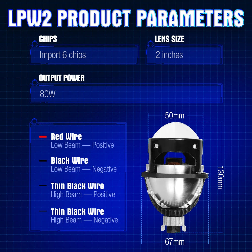 Hot Sale Blue Lens LPW2 RHD LHD H4 Universal 80W Auto Mini Size Bi-Led Projector 1.8Inch 2inch 2.5inch Led Projector Lens