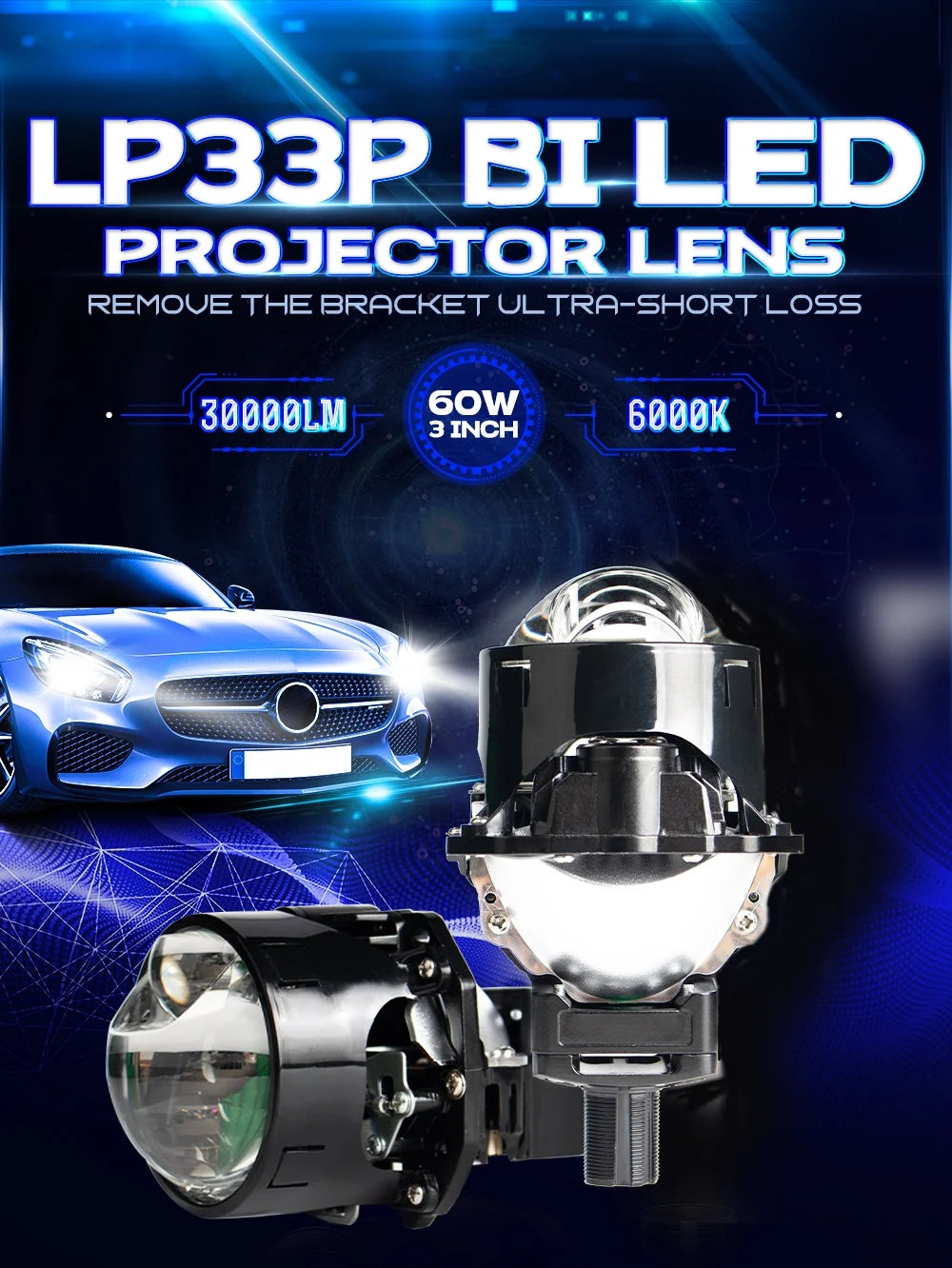 Hot Sales LP33P Super Bright H4 H7 H11 9005 9006 Car Lamp Projector Headlight High With High Low Beam Quality 60W Led Headlights