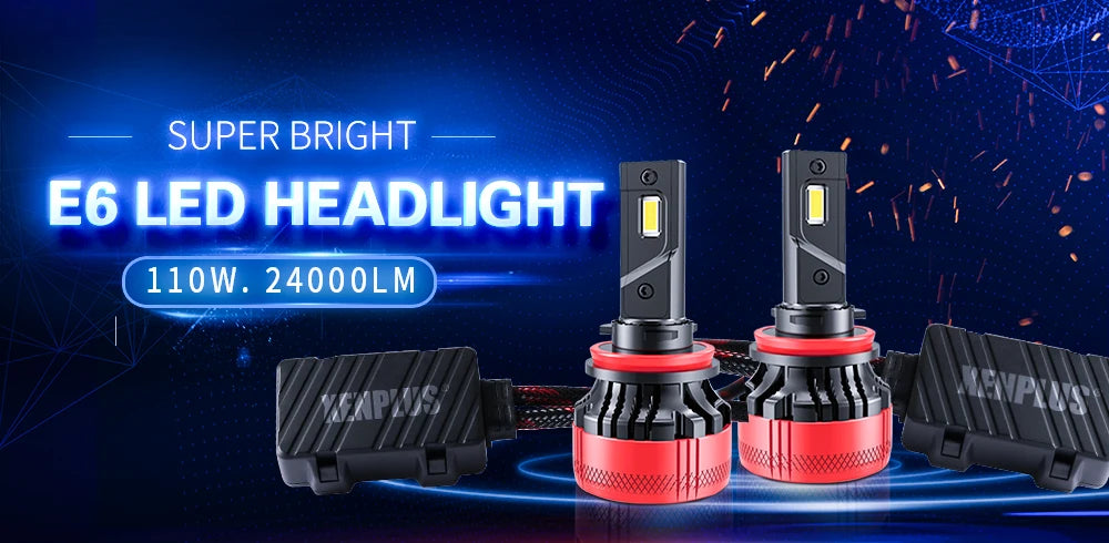 Xenplus High Power 12V 110W 24000LM 6500K G-XP Chip Dual Beam E6 H4 H7 H11 Car Led Headlight Bulbs