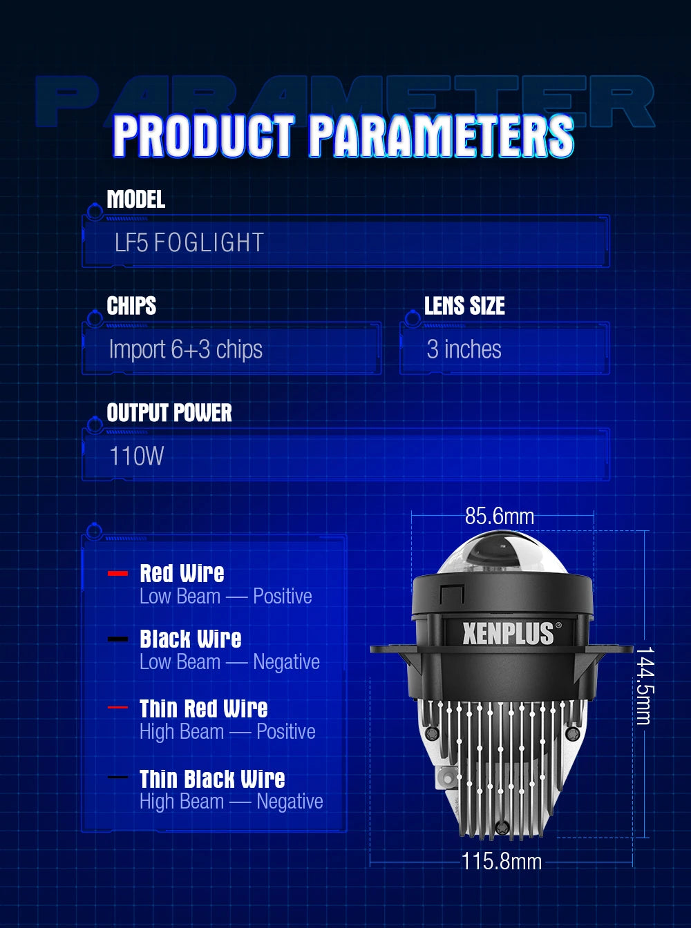 XENPLUS LED Lens LF5 3 INCH 12V 110W 30000LM 6000K IP68 Bi LED Projector Lens 3.0 Lens
