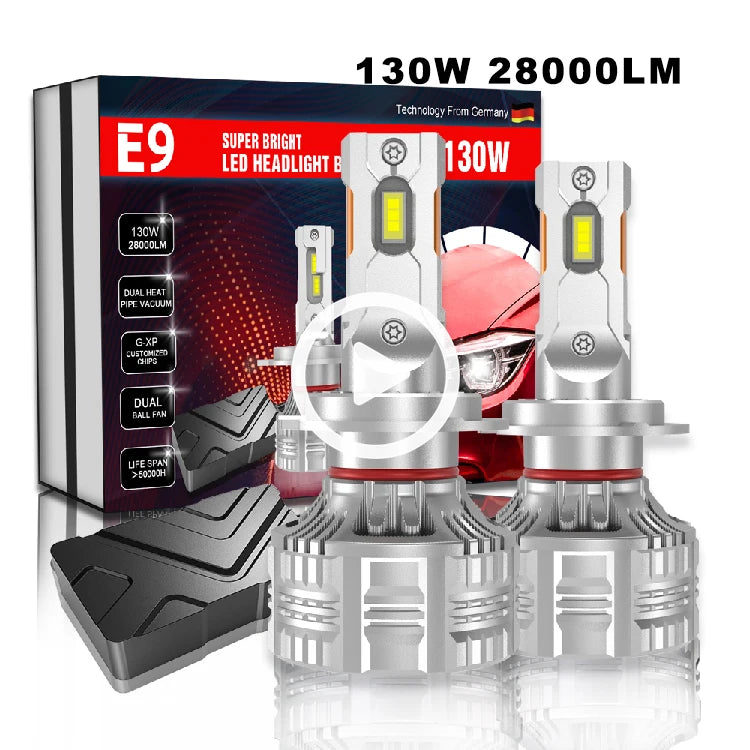 Newest E9 130W 28000LM H7 Led H1 9004 9007 H4 H11 9005 9006 9012 9007 H13 Canbus Motorcycle Light Car LED Headlight Bulbs