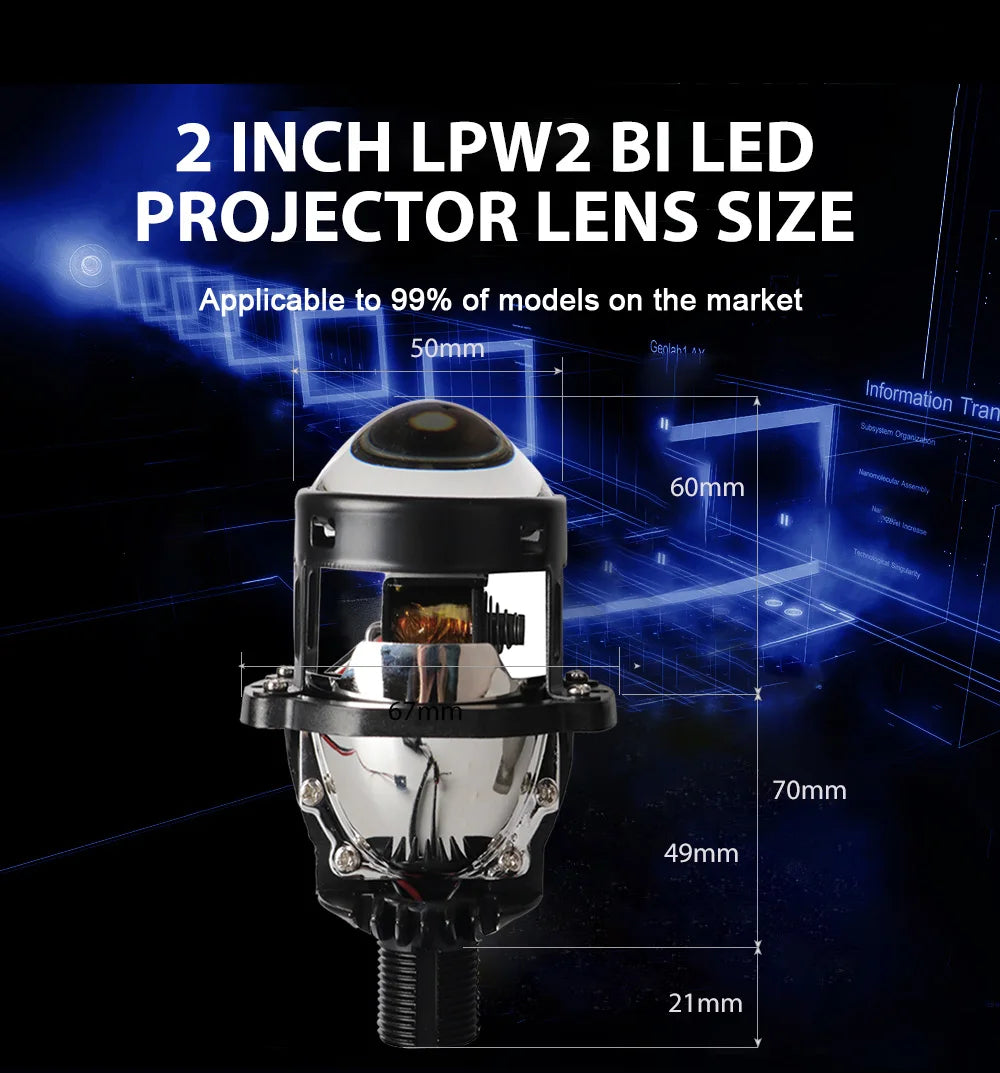 Hot Sale Blue Lens LPW2 RHD LHD H4 Universal 80W Auto Mini Size Bi-Led Projector 1.8Inch 2inch 2.5inch Led Projector Lens