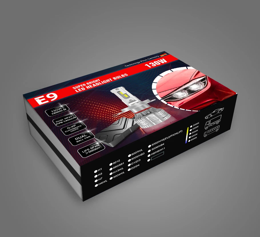 Newest E9 130W 28000LM H7 Led H1 9004 9007 H4 H11 9005 9006 9012 9007 H13 Canbus Motorcycle Light Car LED Headlight Bulbs