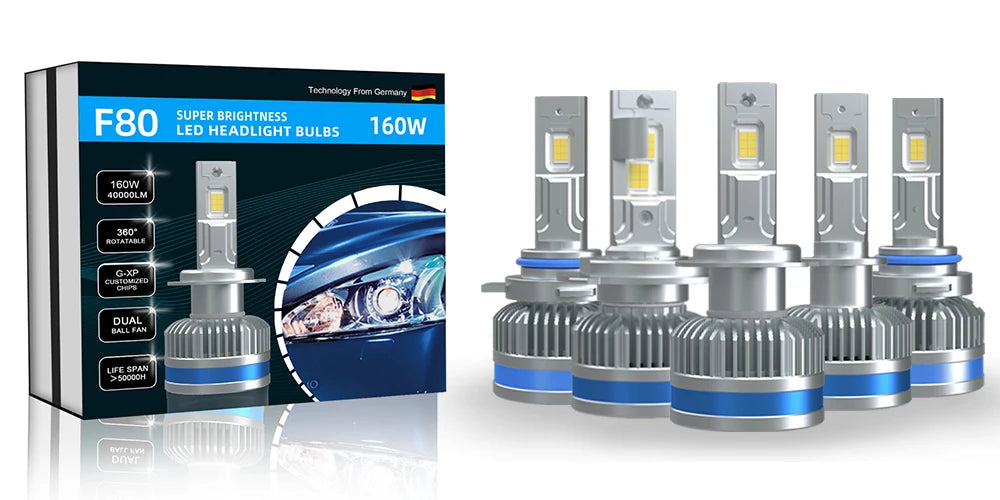 2025 Wholesale New F80 H13 LED 12V 160W 40000LM 3000K 4500K 6500K 8000K H4 H7 H11 9004 9005 9012 Canbus Car Led Headlights