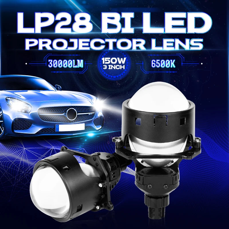 Xenplus LP28 12V 130W 50000Lm 6500K Bulbs High Power 150W Lens 3 Inch LED Car Headlight Kit with Projector Lens