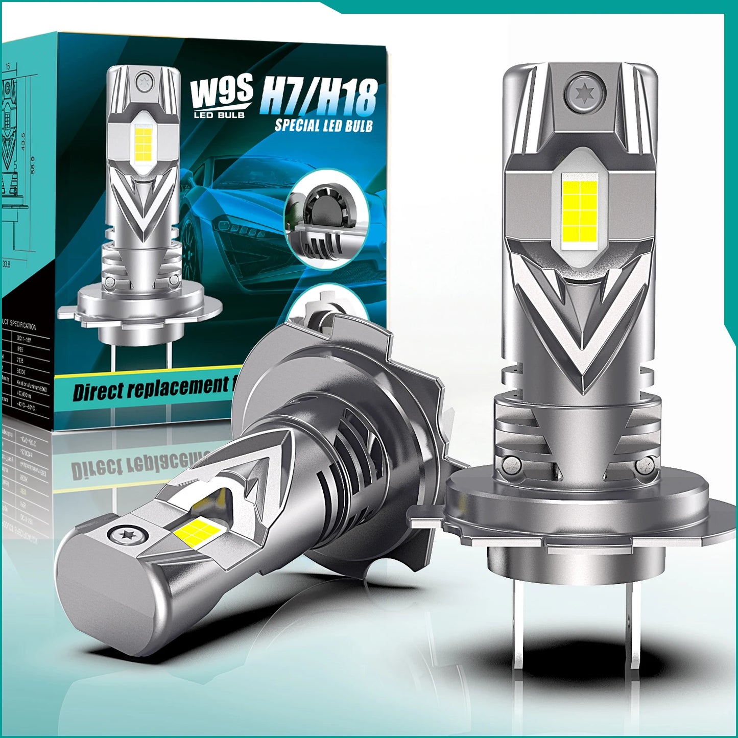 Super Bright W9S H7 7535 CSP Chip 12V 30W 5400LM 6500k Car Led H7 Headlight Bulbs