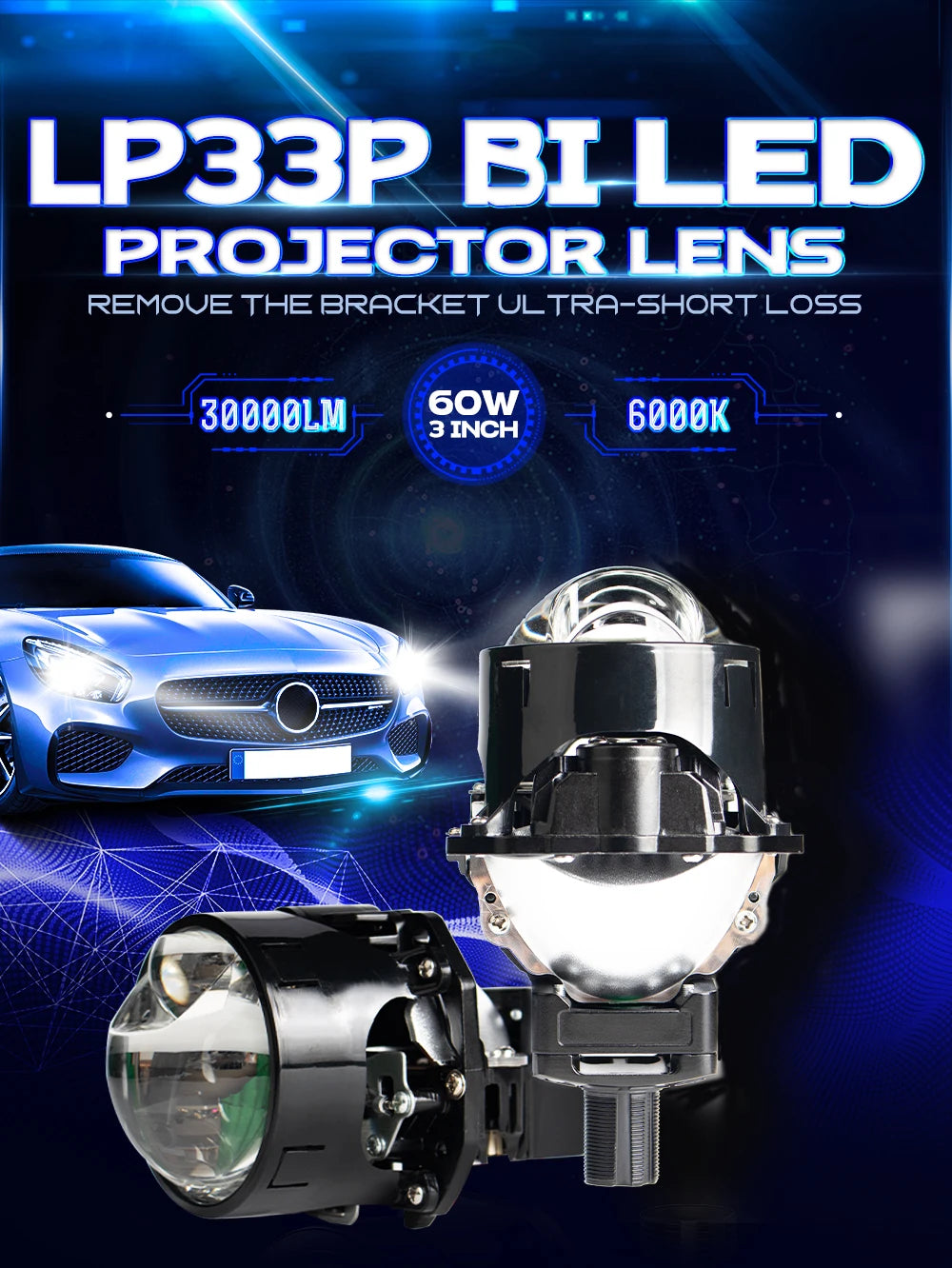 Hot Sales LP33P Super Bright H4 H7 H11 9005 9006 Car Lamp Projector Headlight High With High Low Beam Quality 60W Led Headlights
