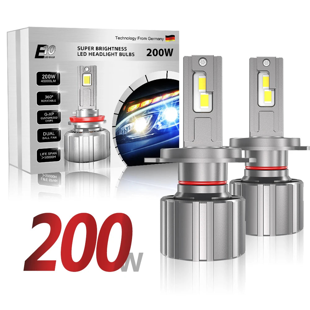 XENPLUS E10 200W 48000LM 6500K Auto H1 H3 H4 H7 H8 H11 H13 9005 9006 Motorcycle Light Fog Light Car Led Headlight Bulbs