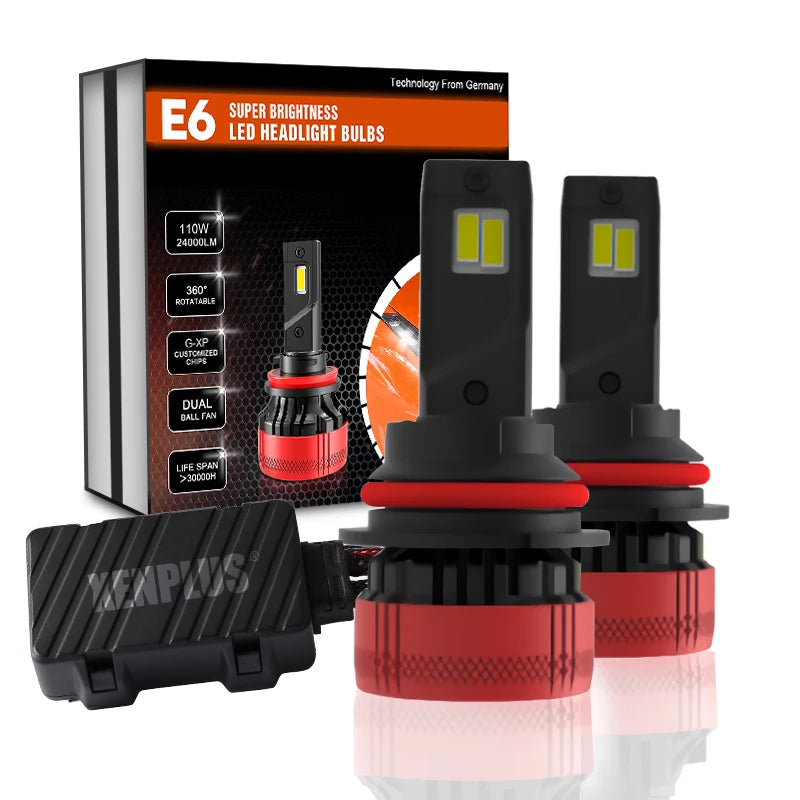 Xenplus High Power 12V 110W 24000LM 6500K G-XP Chip Dual Beam E6 H4 H7 H11 Car Led Headlight Bulbs
