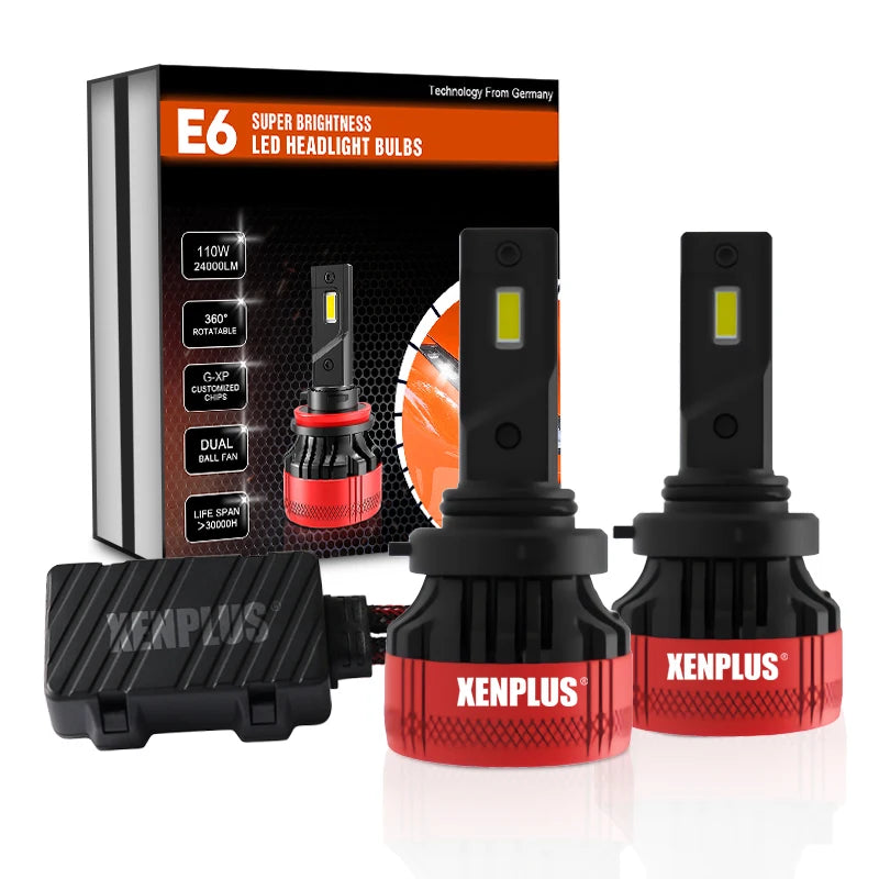 Xenplus High Power 12V 110W 24000LM 6500K G-XP Chip Dual Beam E6 H4 H7 H11 Car Led Headlight Bulbs