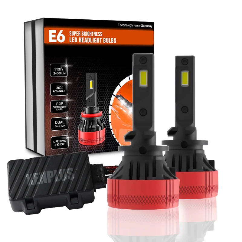Xenplus High Power 12V 110W 24000LM 6500K G-XP Chip Dual Beam E6 H4 H7 H11 Car Led Headlight Bulbs