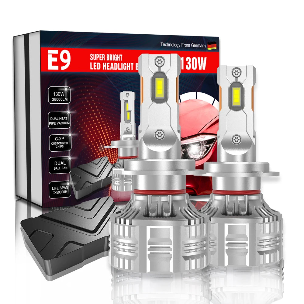 Newest E9 130W 28000LM H7 Led H1 9004 9007 H4 H11 9005 9006 9012 9007 H13 Canbus Motorcycle Light Car LED Headlight Bulbs