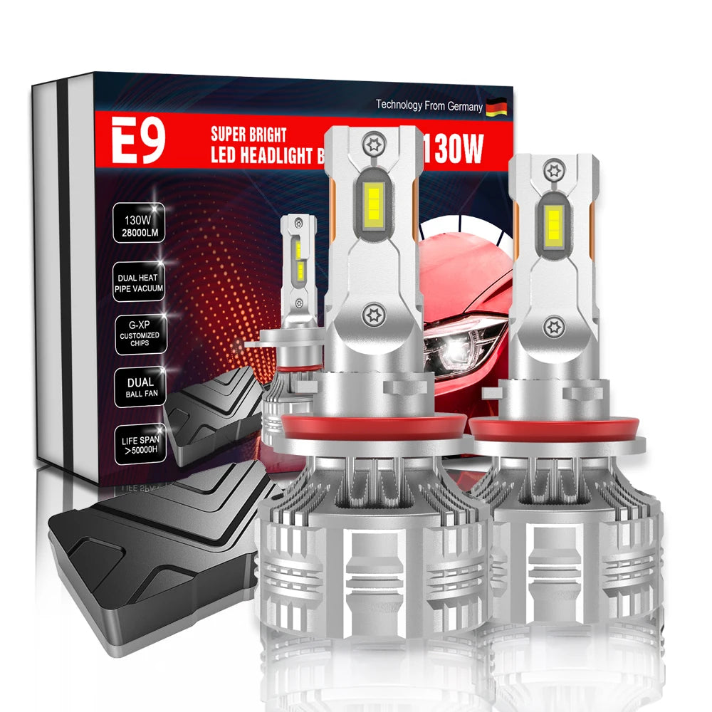 Newest E9 130W 28000LM H7 Led H1 9004 9007 H4 H11 9005 9006 9012 9007 H13 Canbus Motorcycle Light Car LED Headlight Bulbs