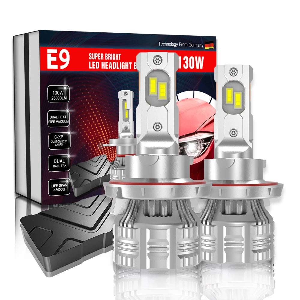 Newest E9 130W 28000LM H7 Led H1 9004 9007 H4 H11 9005 9006 9012 9007 H13 Canbus Motorcycle Light Car LED Headlight Bulbs
