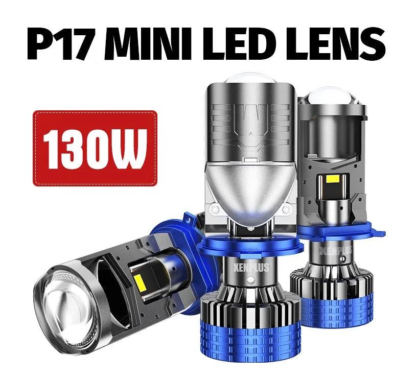 XENPLUS Super Bright P17 H4 130W LED Headlights 40000LM 6500K White IP68 Waterproof Car Projector Kit with Mini Lens