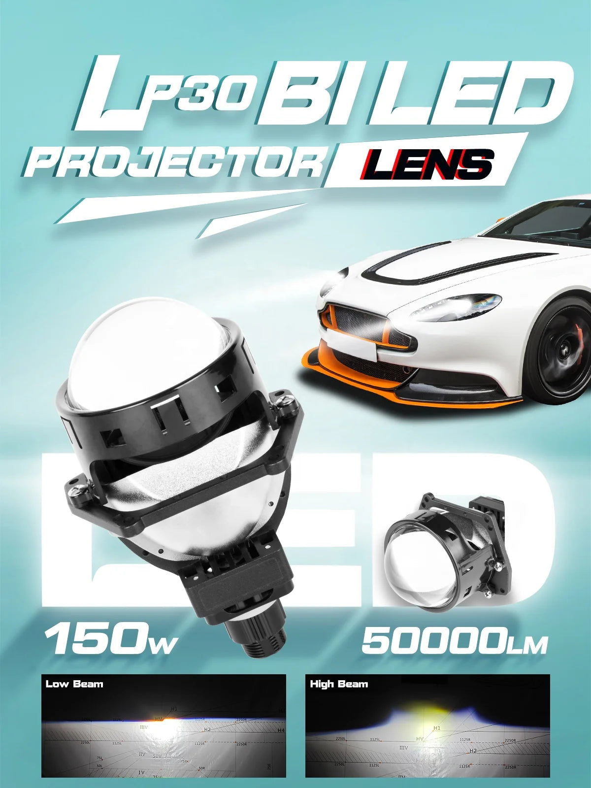 XENPLUS LP30 3-Inch 150W 50000LM Bi LED Projector Lens Non-Destructive for RHD/LHD Hot Sale 12V Car Accessory for All Cars