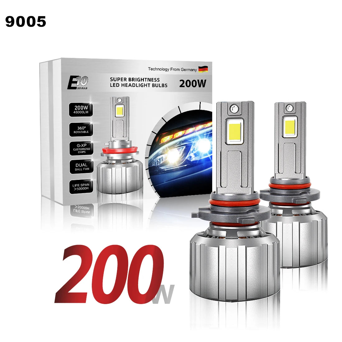 XENPLUS E10 200W 48000LM 6500K Auto H1 H3 H4 H7 H8 H11 H13 9005 9006 Motorcycle Light Fog Light Car Led Headlight Bulbs