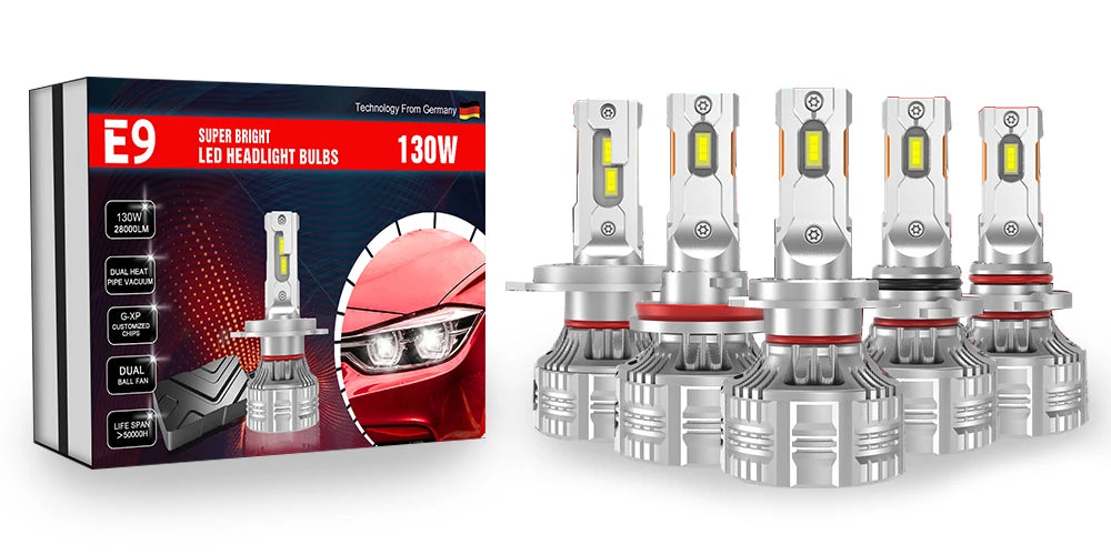 Newest E9 130W 28000LM H7 Led H1 9004 9007 H4 H11 9005 9006 9012 9007 H13 Canbus Motorcycle Light Car LED Headlight Bulbs