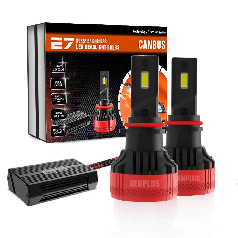 New Arrival High Power E7 H4 Dual G-XP Customized Chip Full Canbus DC9V-36V 110W 24000LM 6500K Car Led Headlight Bulbs AUXITO 9005/HB3 H11/H8/H9 LED Bulbs Combo, 50000LM Bright 6500K Cool White, 120W Fanless Light Bulbs, Pack of 4
