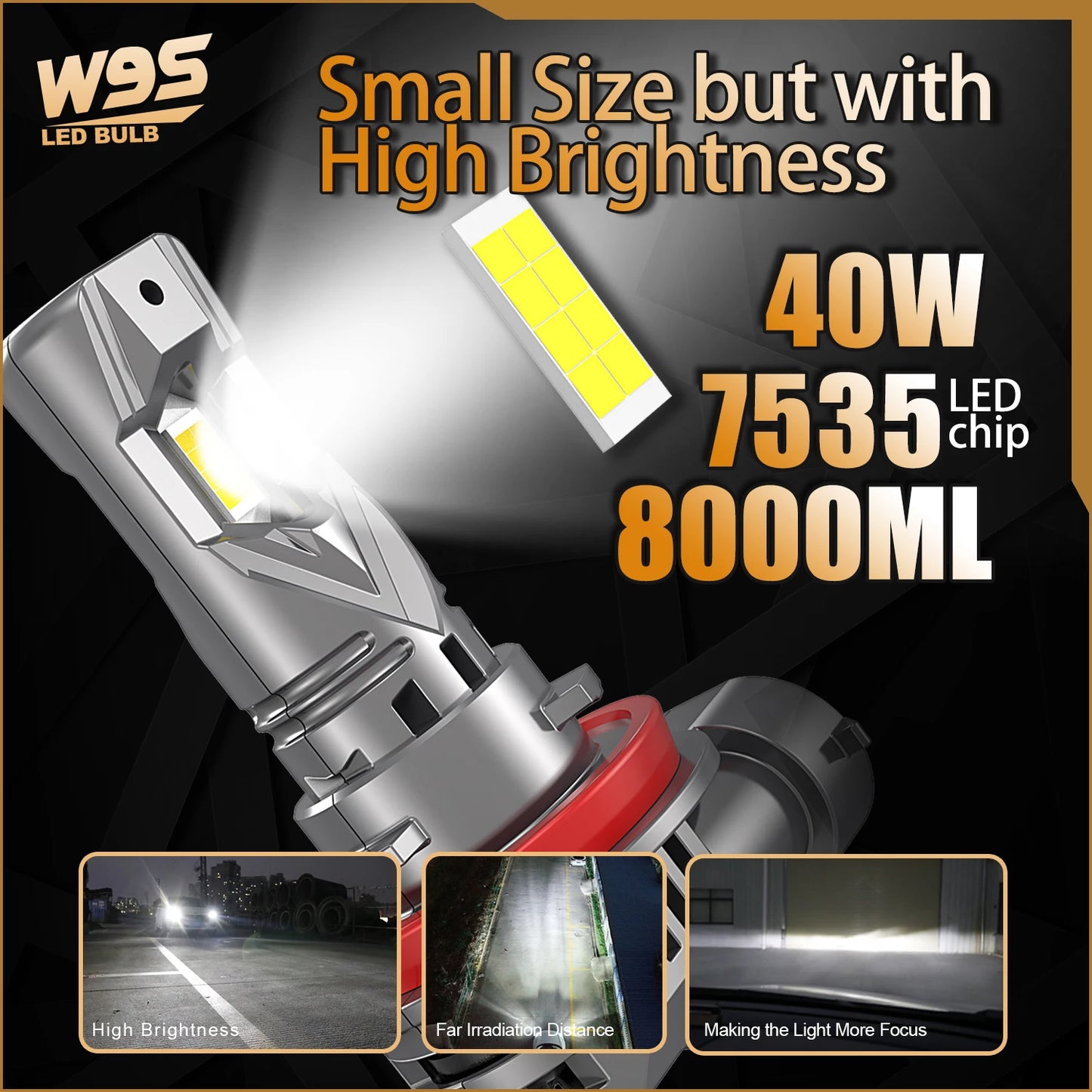 Super Bright W9S H7 7535 CSP Chip 12V 30W 5400LM 6500k Car Led H7 Headlight Bulbs