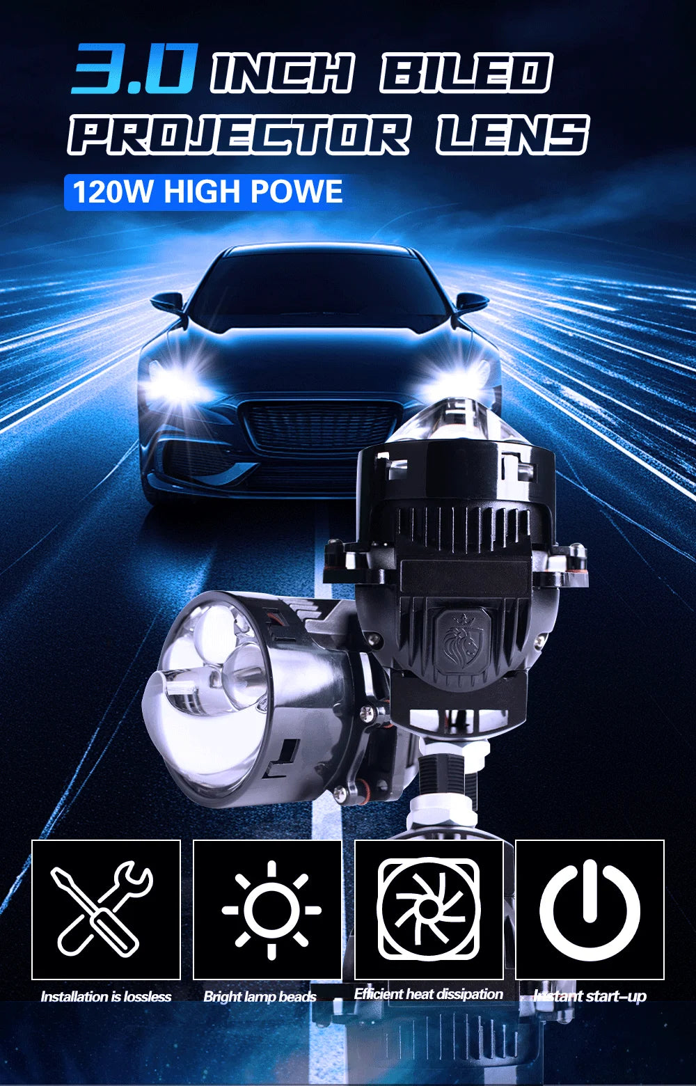 Xenplus New LP42 Wholesale Lossless Installation 3 Inch 12v 6000k 13000lm Bi Led Projector Lens 3.0 Car Projector Headlight