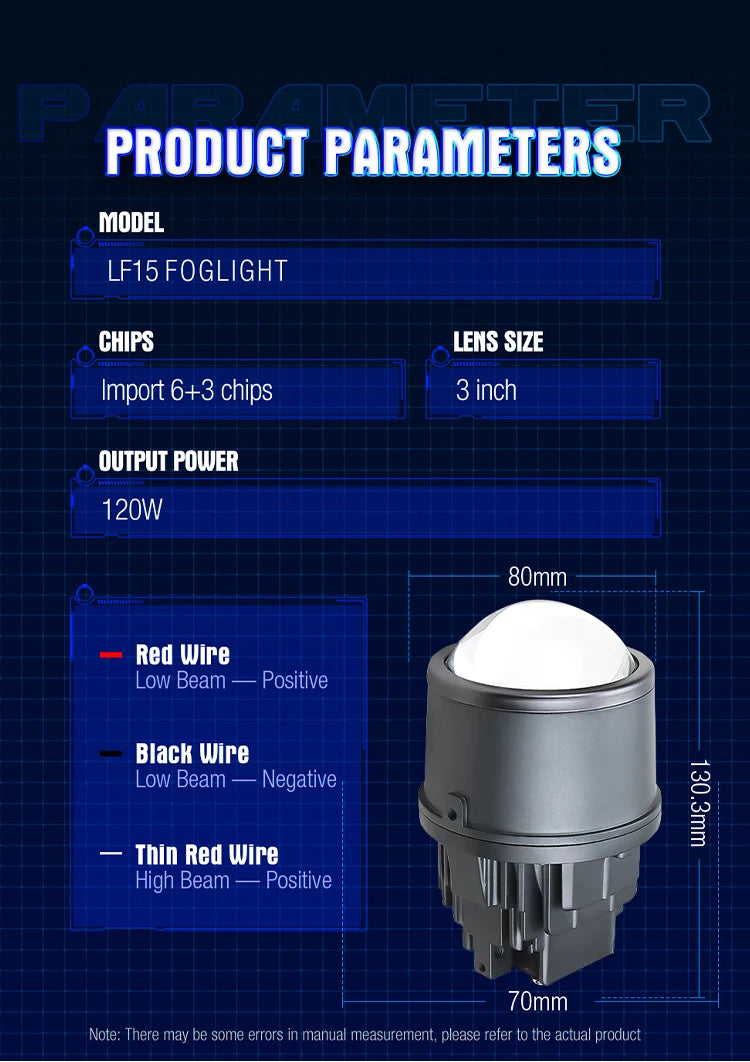 2025 New LF15 Fog Lamp Lens 120W 3 Inch Bi Led Projector Lens for Auto Light Bulb Led Fog Lights for Car Universal Super Bright